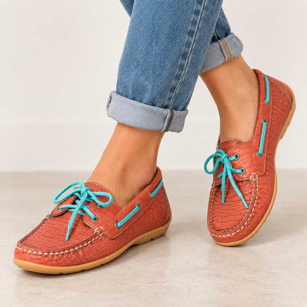 Twisted X Driving Mocs 8.5M Red Leather Turquoise Lace Moccasin Boat Shoes